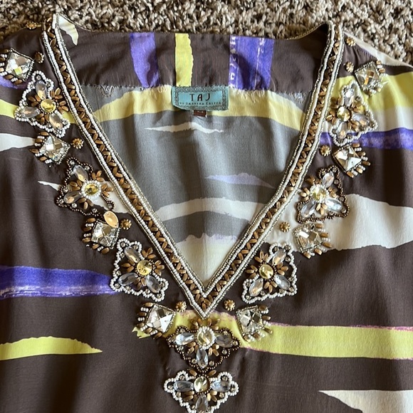 Taj By Sabrina Crippa Silk Beaded tunic Multi Color Top Size M - Picture 12 of 14